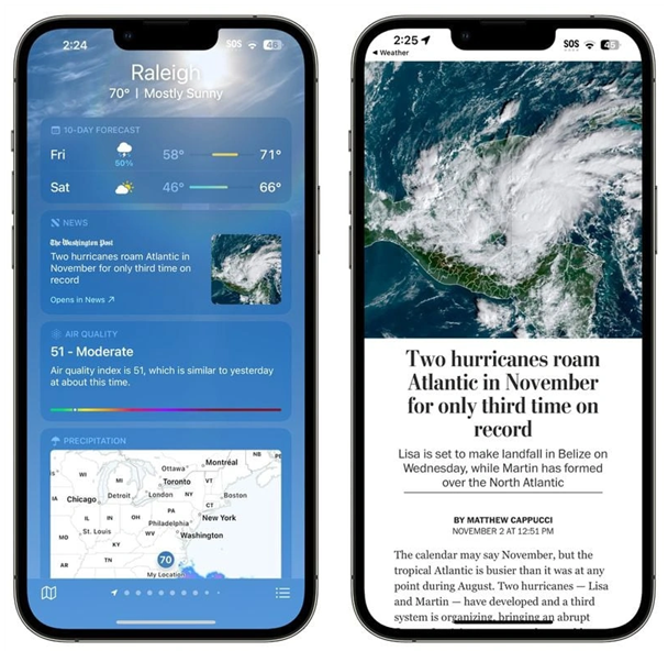 镇远苹果14维修分享iPhone 14手机如何看天气时顺带看新闻 