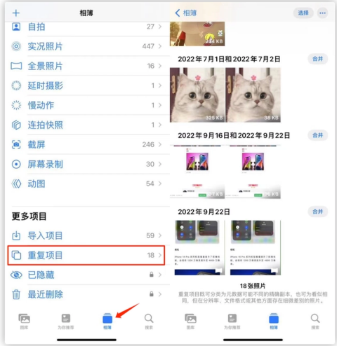 镇远苹果手机维修分享iOS 16 中相册重复项目功能使用方法 